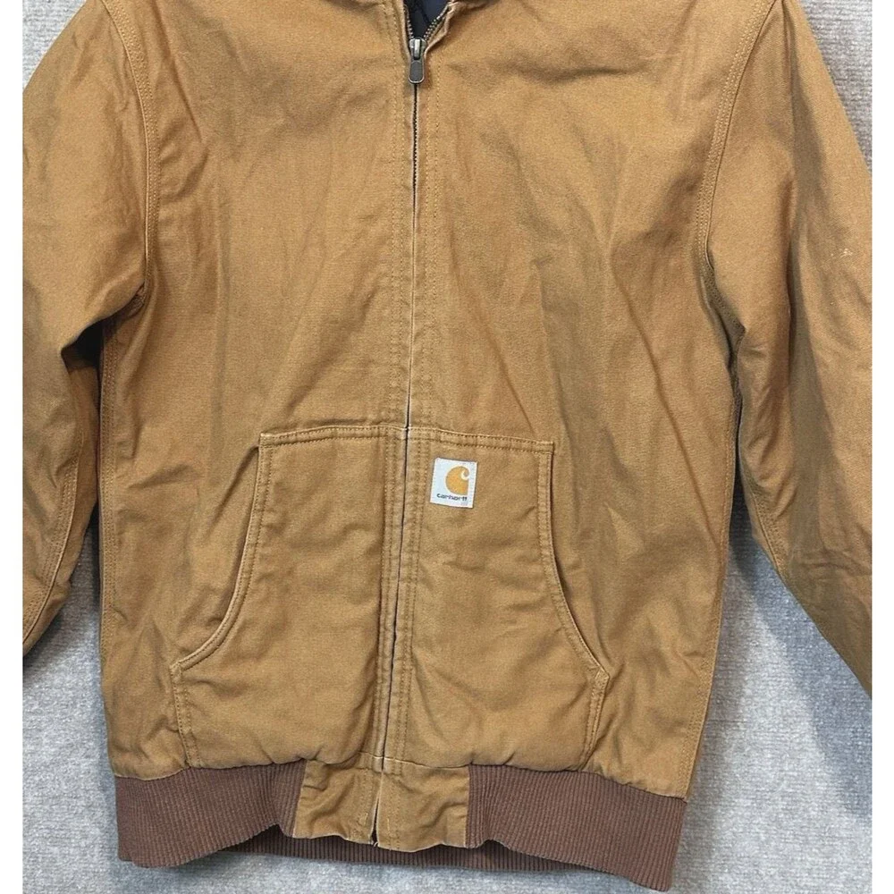 Carhartt Jacket Brown Canvas Jacket Youth Large 14-16 Coat Quilt Lining Hooded